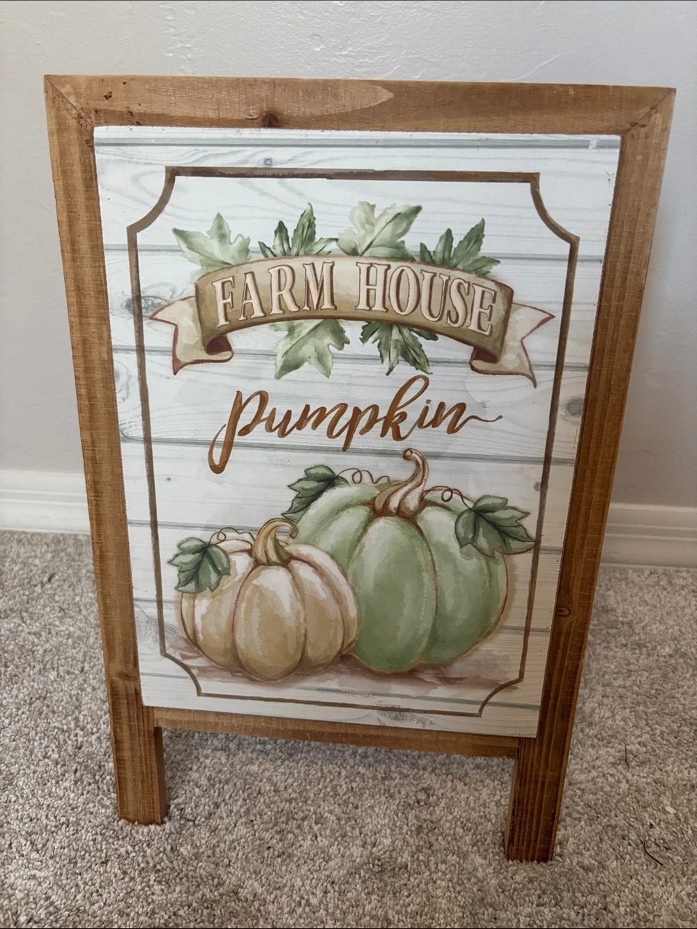 Farm House Pumpkin Wall Art - Green and Cream